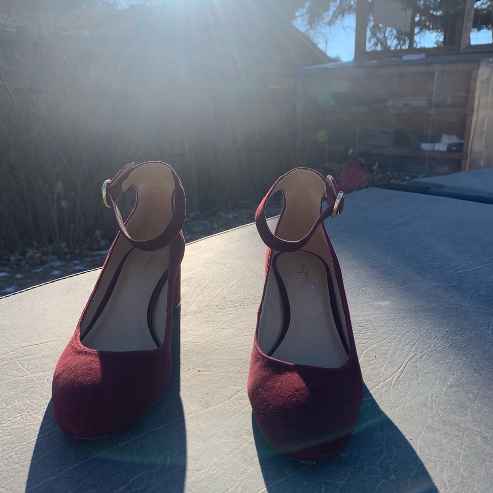Michael Koors Maroon Suede Kitten Heels with strap